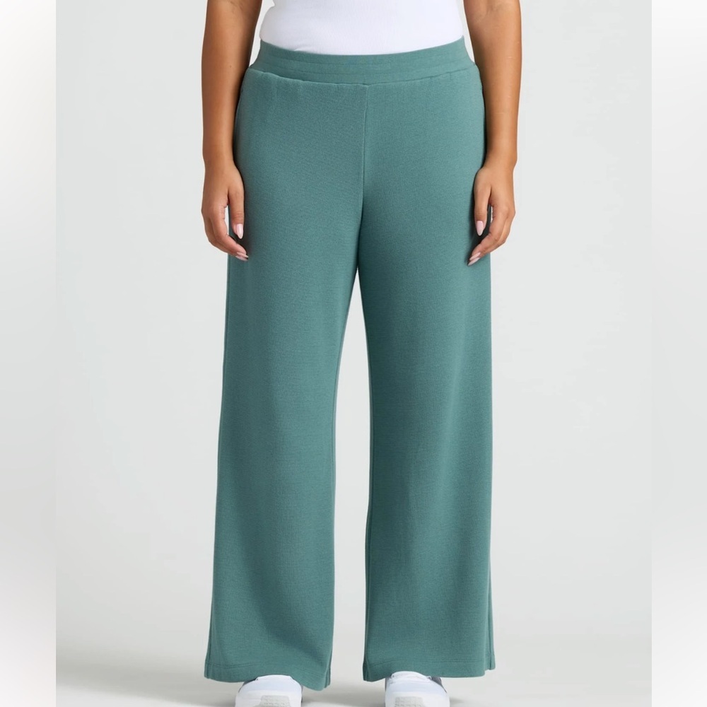 True classic storm cloud green Waffle Wide Leg Pants